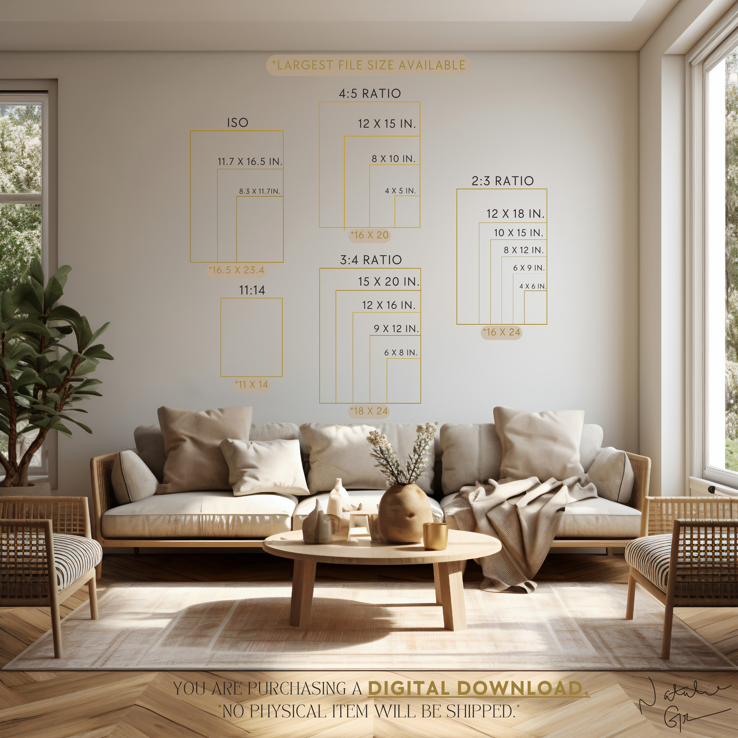 Digital download ratio size options for digital prints purchased at Natalie Grover Shop.