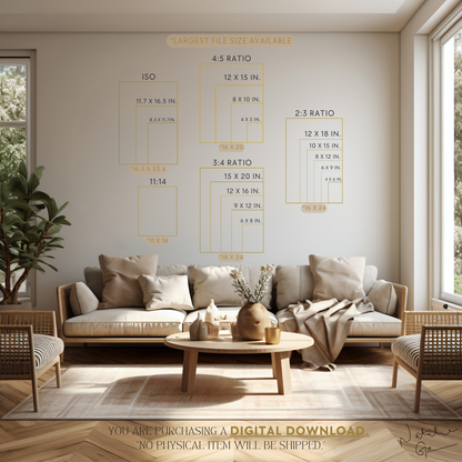 Digital download ratio size options for digital prints purchased at Natalie Grover Shop.