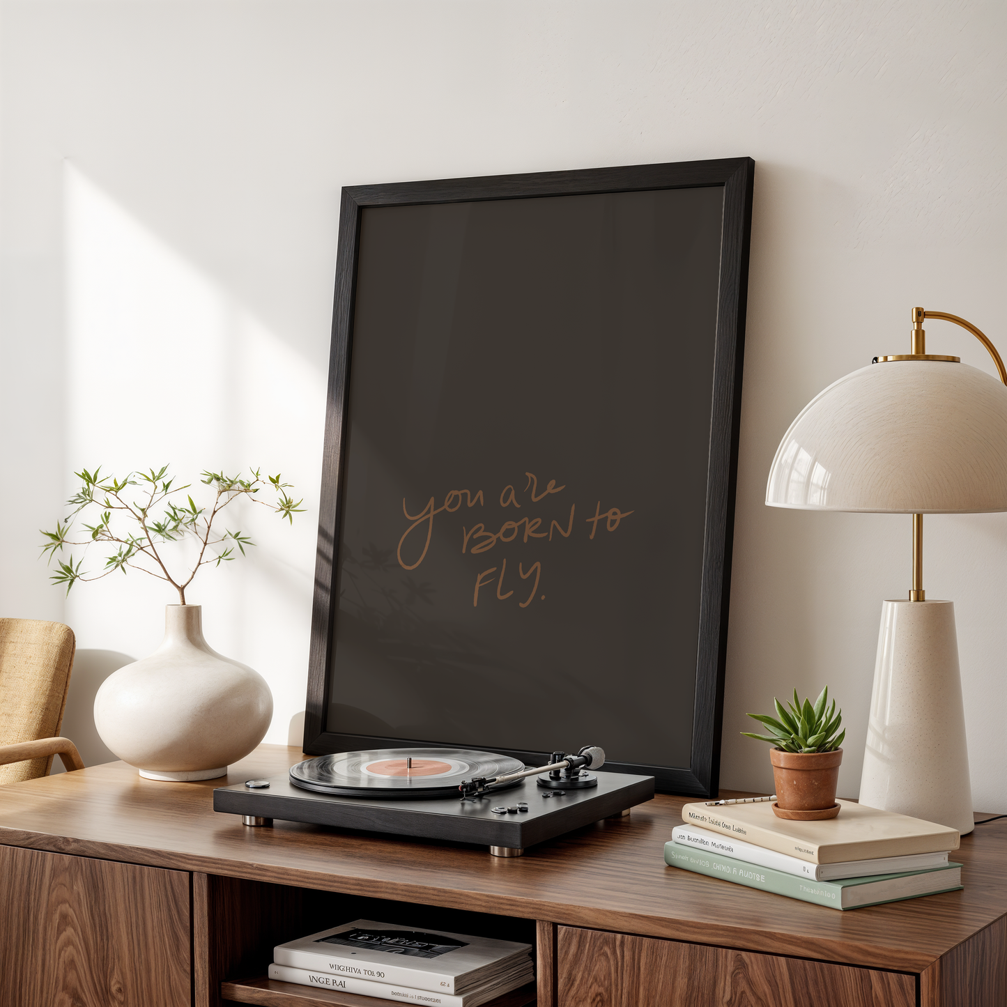 Modern “Faith Over Fear” motivational print in black frame—daily inspiration and affirmation for home or workspace