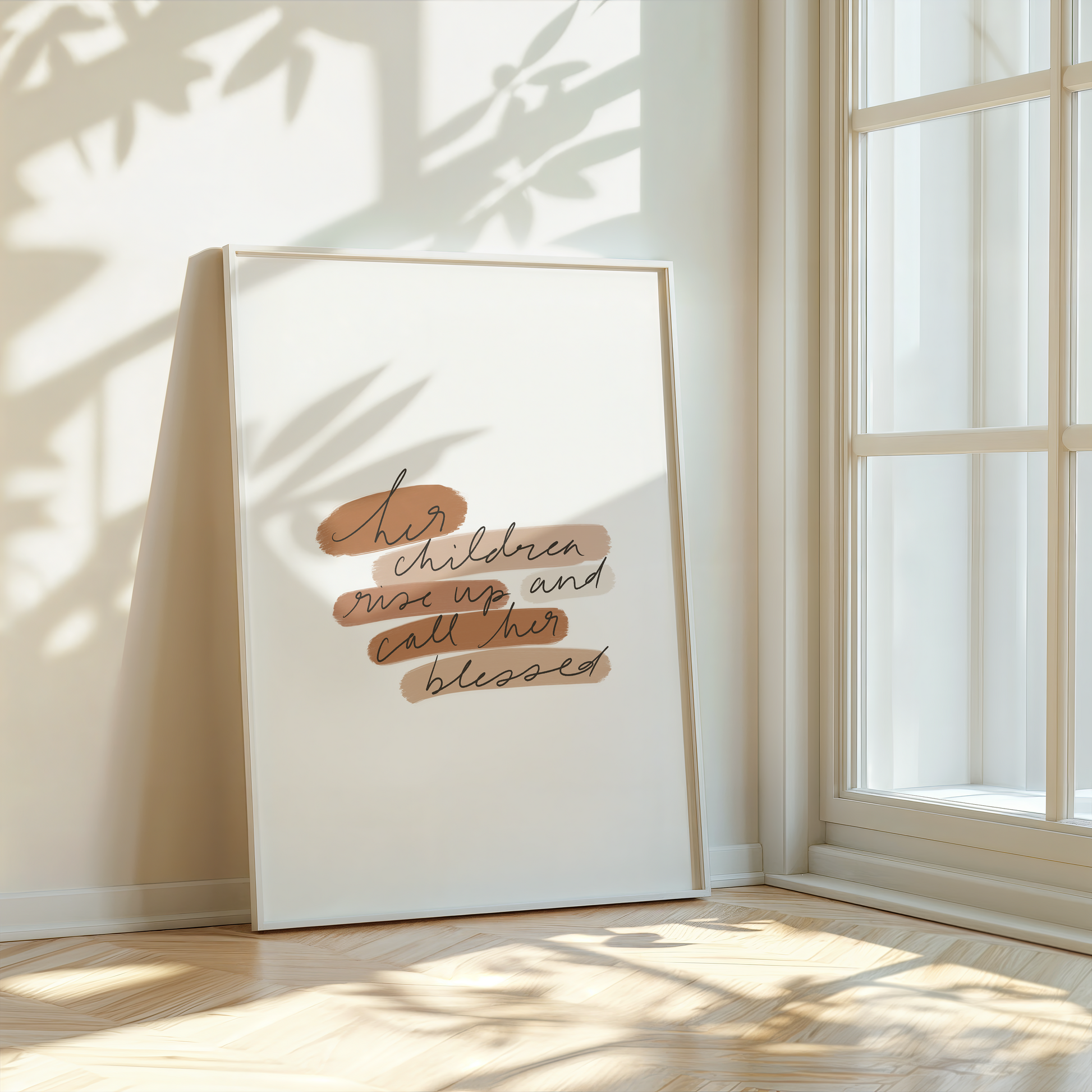 Christian digital art print for moms styled with neutral decor and a peaceful morning vibe.