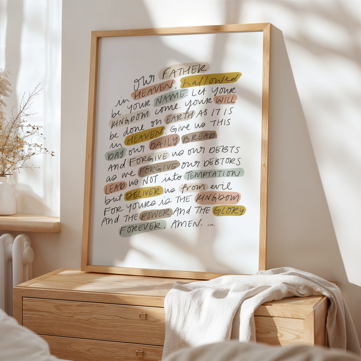 The Lord’s Prayer Matthew 6 9 13 digital wall art printable in neutral tones for Christian home decor